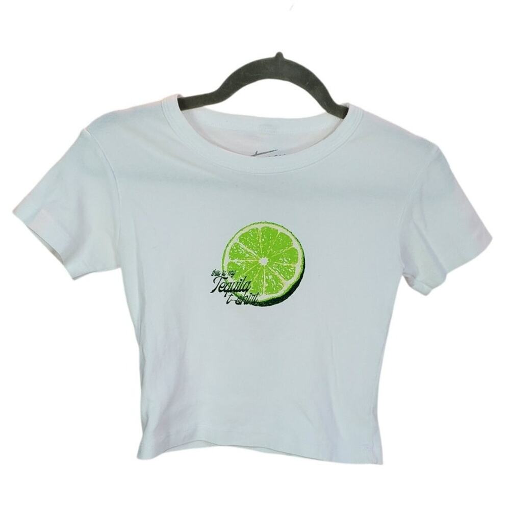 Hot Mess White Crop Top Lime Tequila Graphic Tee S